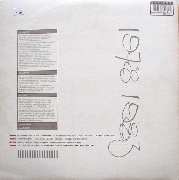 Image of Back Cover of 2xLP - VG/G+ - GARY NUMAN, Exhibition (Greatest Hits) (Beggars Banquet; BEGA 88, UK 1987, Textured Gatefold Sleeve, Booklet & Inners), Light marks only, Sleeve a bit dirty,  - 2316322C