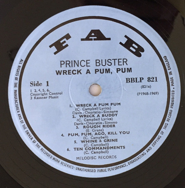 Image of Label Cover of 5124236E: LP - PRINCE BUSTER AND THE ALL STARS, Welcome To Jamaica - Wreck A Pum Pum (Fab; BBLP 821, UK 1969, Laminated Front Sleeve)   VG+/VG+