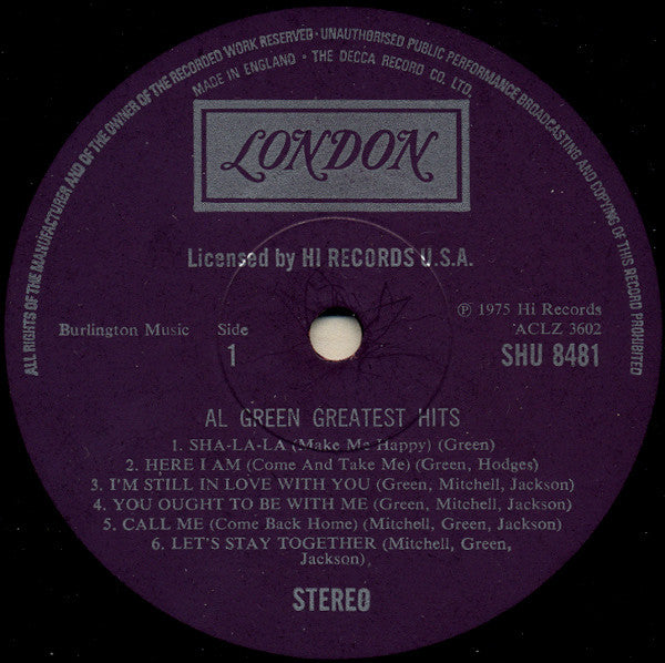 Image of Label Cover of LP - G+/VG - AL GREEN, Greatest Hits (London Plum; SHU 8481, UK 1975, Laminated Front Sleeve), Small tear on rear sleeve image, creases. Light hairlines. ,  - 4226173E