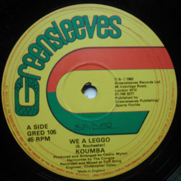 Image of Front Cover of 12" - G+/VG+ - KOUMBA, We A Leggo / Billy (Greensleeves Records ; GRED 105, UK 1982, Company Sleeve), Light wear to company sleeve.,  - 4246171S