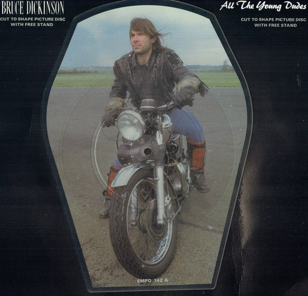 Image of Front Cover of 4925169E: 7" - BRUCE DICKINSON, All The Young Dudes (EMI; EMPD 142, UK 1990, Print, Shaped Picture Disc With Plinth & Backing Insert)   VG+/VG+