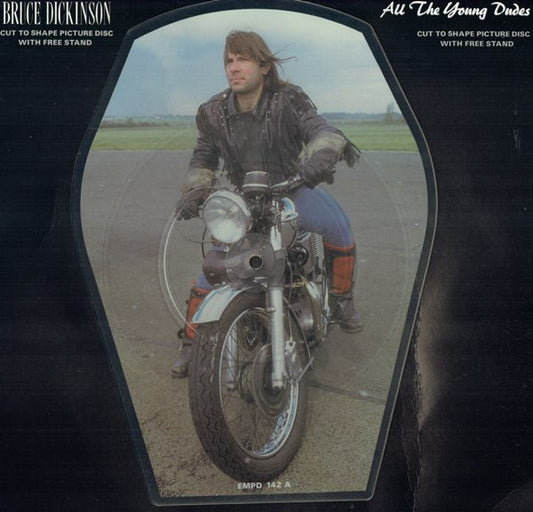 Image of Front Cover of 7" - VG+/VG+ - BRUCE DICKINSON, All The Young Dudes (EMI; EMPD 142, UK 1990, Print, Shaped Picture Disc With Plinth & Backing Insert), ,  - 4925169E