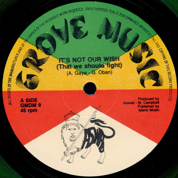 Image of Label Cover of 12" - G+/VG - ASWAD, It's Not Our Wish / Stranger (Grove Music; GMDM 9, UK 1978, Picture Sleeve, Green Vinyl), ,  - 3016319C