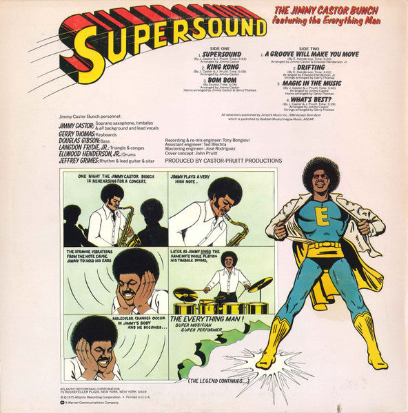 Image of Back Cover of LP - VG/VG - JIMMY CASTOR BUNCH, Supersound (Atlantic Orange & Green - No W Logo On Label Rim; SD 18150, US 1975), ,  - 1126293E