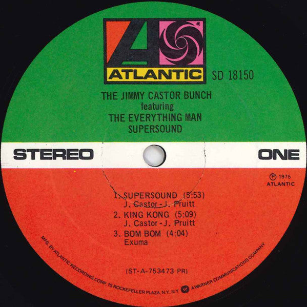 Image of Label Cover of LP - VG/VG - JIMMY CASTOR BUNCH, Supersound (Atlantic Orange & Green - No W Logo On Label Rim; SD 18150, US 1975), ,  - 1126293E