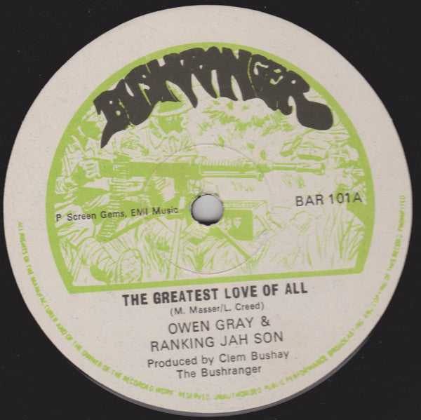 Image of Front Cover of 12" - /G - OWEN GRAY & RANKING JAH SON / TONY SEXTON & SUPERSTAR, Greatest Love Of All / Segregation (Bushranger; BAR101, UK 1979, Plain Sleeve, B-Side Killer Roots!), Surface noise throughout. No pops or skips,  - 3546190S
