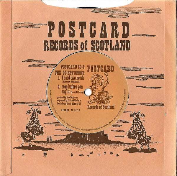 Image of Back Cover of 7" - VG+/VG+ - THE GO-BETWEENS, I Need Two Heads / Stop Before You Say It (Postcard Tan; Postcard80-4, UK 1980 Reissue, Company Sleeve), ,  - 1826288E