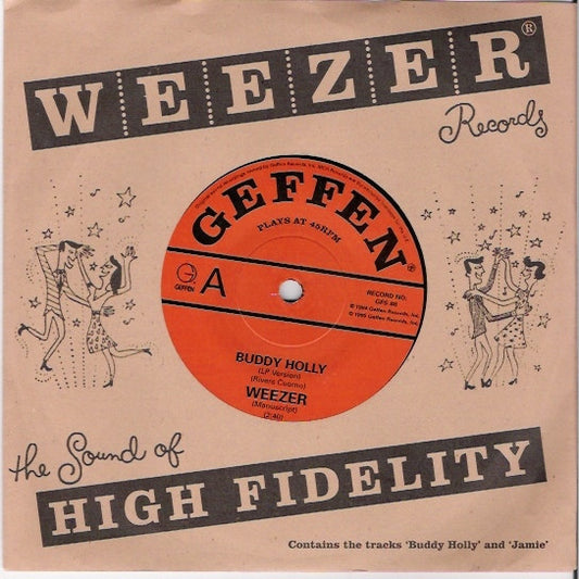 Image of Front Cover of 7" - VG+/VG+ - WEEZER, Buddy Holly (Geffen Records Solid Centre; GFS 88, UK 1995, Die Cut Sleeve), Very faint price sticker ghost.,  - 4316417C