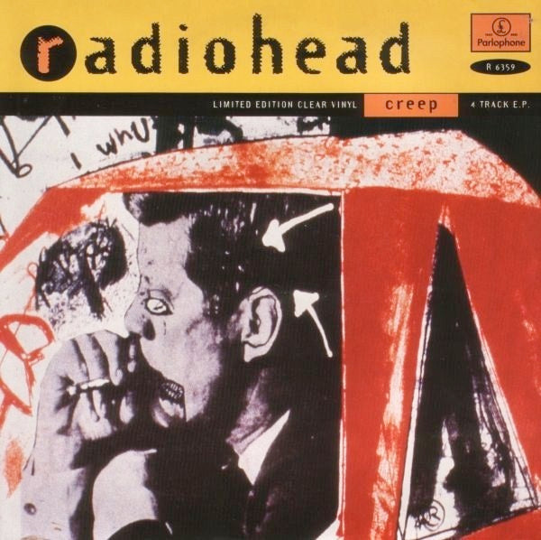 Image of Front Cover of 7" EP - VG/VG+ - RADIOHEAD, Creep (Parlophone; R 6359, UK 1993, Picture Sleeve, Clear Vinyl), A little wear to sleeve opening, vinyl has a tiny, tiny warp.,  - 2916106C