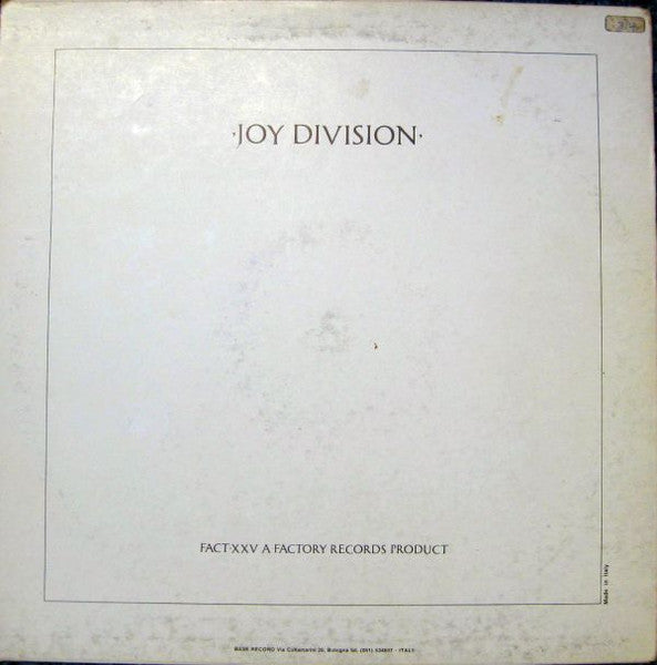 Image of Back Cover of LP - G+/VG - JOY DIVISION, Closer (Factory; FACT XXV, Italy Reissue), Missing the inner sleeve. A few light hairlines. Sleeve has sticker removal tear on front sleeve and some discolouration/staining on rear. ,  - 2126219E