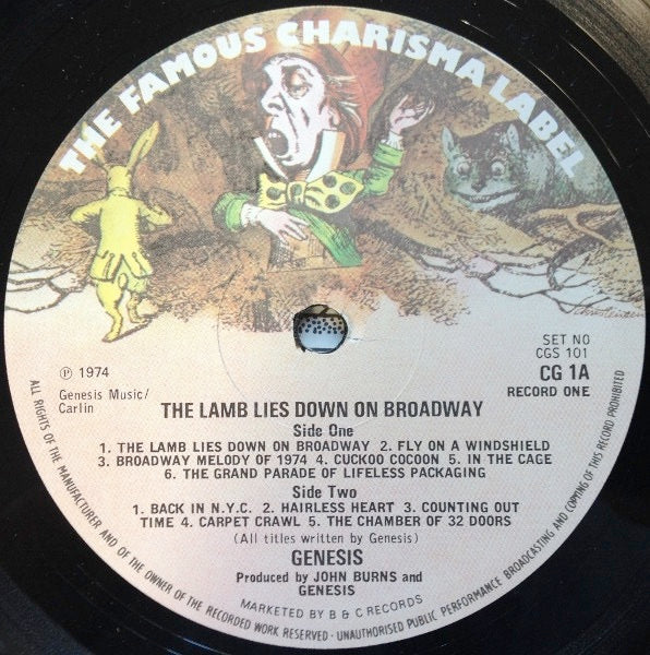 Image of Label Cover of 4925474E: 2xLP - GENESIS, The Lamb Lies Down On Broadway (Charisma Hatter; 6641226, UK 1974, Gatefold, 2 Inners, Marketed by B&C Records at Bottom of Labels) Some larger marks on sides B and D.  Scuffing and ring wear to cover.    G+/VG