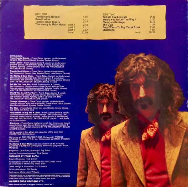 Image of Back Cover of 4545118S: LP - FRANK ZAPPA, Chunga's Revenge (Reprise; RSLP2030, UK 1970, Olive Gatefold) Tape along edges of sleeve. A few light marks on disc.  G+/VG
