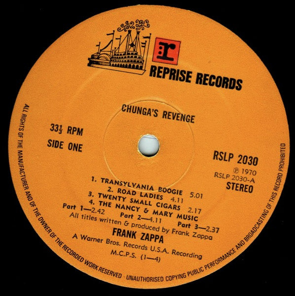 Image of Label Cover of 4545118S: LP - FRANK ZAPPA, Chunga's Revenge (Reprise; RSLP2030, UK 1970, Olive Gatefold) Tape along edges of sleeve. A few light marks on disc.  G+/VG