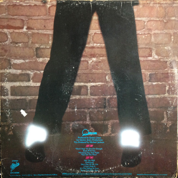 Image of Back Cover of LP - G/G - MICHAEL JACKSON, Off the Wall (Epic (Orange Label); S EPC 83468 / FE 35745, UK 1979, Gatefold), Lots of marks on disc. Sleeve worn and creased, with large areas of staining, bottom edge split and damaged,  - 3916457C