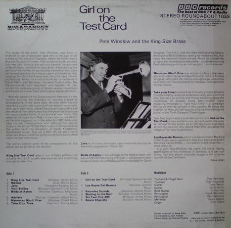Image of Back Cover of LP - VG/VG+ - PETE WINSLOW & THE KING SIZE BRASS, Girl On The Test Card (BBC Roundabout; 103s, UK 1973), ,  - 3046143S