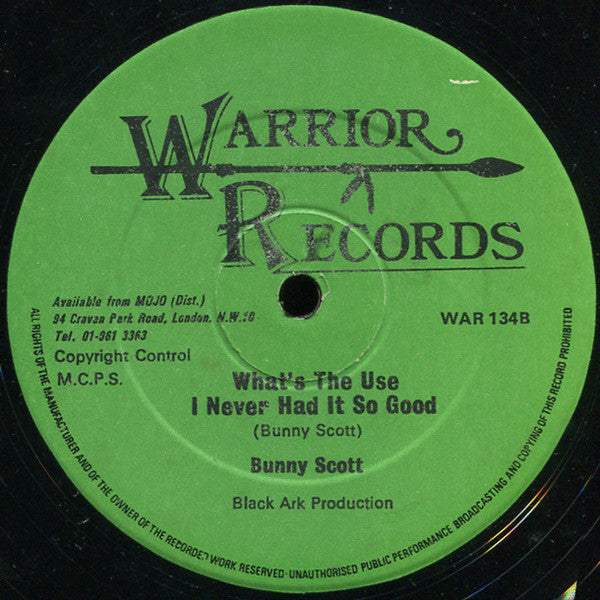 Image of Back Cover of 12" - /VG - GEORGE FAITH / BUNNY SCOTT, Don't Be Afraid / What's The Use / I Never Had It So Good (Warrior Records; WAR 134, UK 1979, Company Sleeve, Limited Edition), ,  - 2846170S