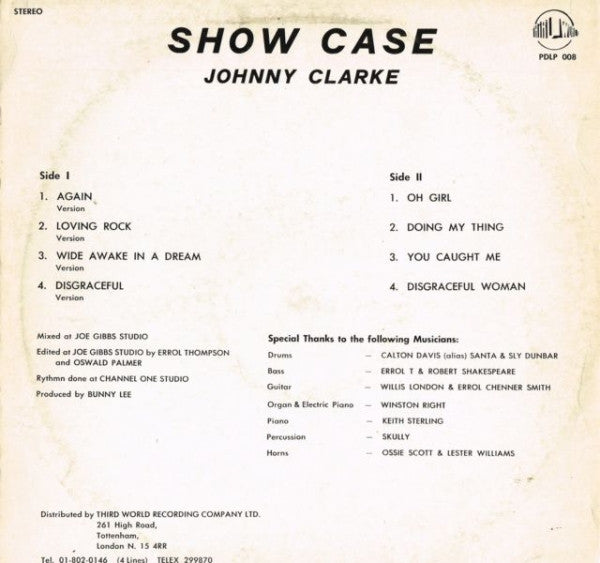 Image of Back Cover of LP - VG/VG+ - JOHNNY CLARKE, Show Case (Paradise; PDLP 008, UK 1979), Light storage wear on sleeve, nice copy.,  - 2216406C
