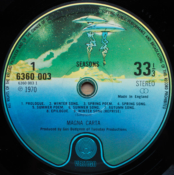 Image of Label Cover of LP - VG/VG+ - MAGNA CARTA, Seasons (Vertigo Spaceship; 6360003, UK 1970s Reissue, Gatefold), Sticker Damage To Sleeve,  - 1226239E