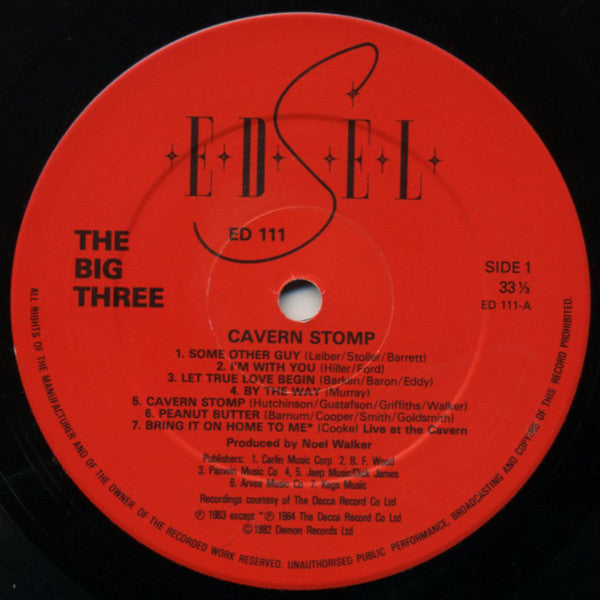 Image of Label Cover of 5044267S: LP - BIG THREE, Cavern Stomp (Edsel; ED111, UK 1982, Insert) Some sleeve creasing  VG/VG+