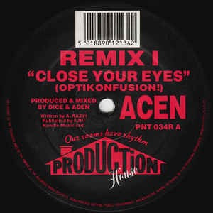 Image of Front Cover of 12" - G+/VG - ACEN, Close Your Eyes (Opticonfusion!) / Close Your Eyes (The Sequel) (Production House; PNT034R, UK 1992, Company Sleeve), original company sleeve - creasing, edge wear and tear marks - stickers front sleeve,  - 2946148S