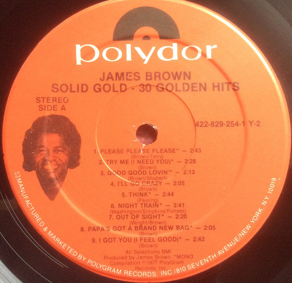 Image of Label Cover of 2xLP - VG/VG+ - JAMES BROWN, Solid Gold (30 Golden Hits - 21 Golden Years) (Polydor Red Label; 422-829 254-1 Y-2, US 1986 Reissue, Gatefold), ,  - 3826221E