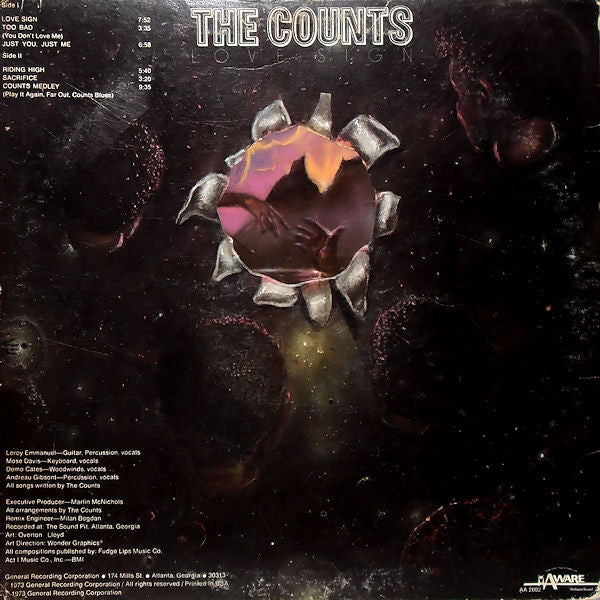 Image of Back Cover of 2713256C: LP - COUNTS, Love Sign (Aware; AA 2002, US 1973, Gatefold, Die-cut sleeve) Sleeve has some worn and damaged corners  VG/VG