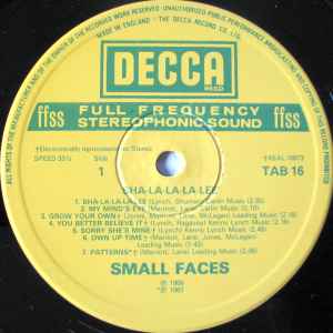 Image of Label Cover of LP - VG+/VG+ - THE SMALL FACES, Sha-La-La-La-Lee (Decca; TAB16, UK 1981), ,  - 3026080E