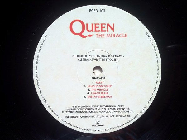 Image of Label Cover of LP - VG+/VG+ - QUEEN, The Miracle (Parlophone ; PCSD 107, UK 1989, Inner), ,  - 3746247S