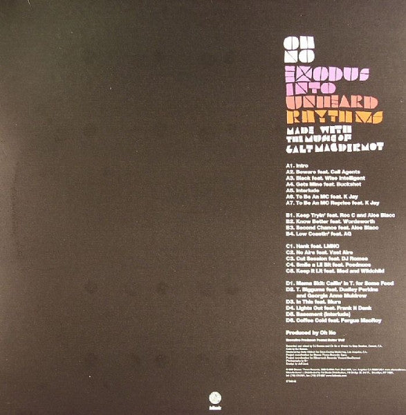 Image of Back Cover of 5124060E: 2xLP - OH NO, Exodus Into Unheard Rhythms (Stones Throw; STH 2143, US 2006) Lightest of marks. Light wear to sleeve.  VG+/VG+