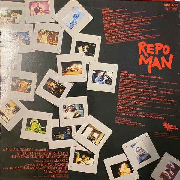 Image of Back Cover of LP - VG/VG - VARIOUS, Repo Man (Music From Original Motion Picture Soundtrack) (MCA Records; MCF 3223, UK 1984), Small sticker damage on front sleeve.,  - 1716248C