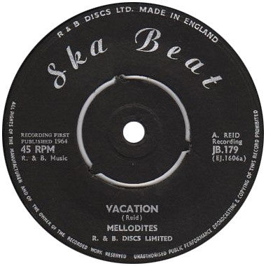 Image of Front Cover of 7" - /G+ - TOMMY MCCOOK & THE SKATALITES / THE MELODIES, Occupation / Vacation (Ska Beat; JB.179, UK 1964, 3-Prong Centre), Lots of light marks, plays above grade. No centre piece.,  - 1016517C