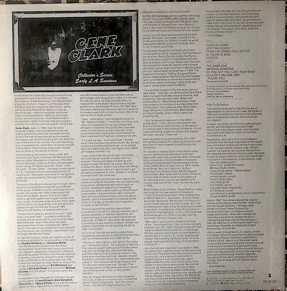 Image of Back Cover of LP - VG+/VG+ - GENE CLARK, Collector's Series: Early LA Sessions (Columbia; KC31123, US 1972), ,  - 3626108E