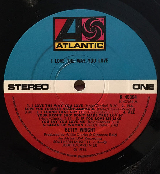 Image of Label Cover of LP - VG/G+ - BETTY WRIGHT, I Love The Way You Love Me (Atlantic; K40364, UK 1972), Click on B3. Edge wear to sleeve.,  - 1516651C