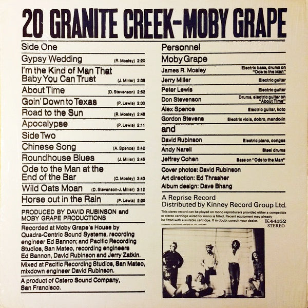 Image of Back Cover of 2324362E: LP - MOBY GRAPE, 20 Granite Creek (Reprise; K44152, UK 1972)   G+/VG