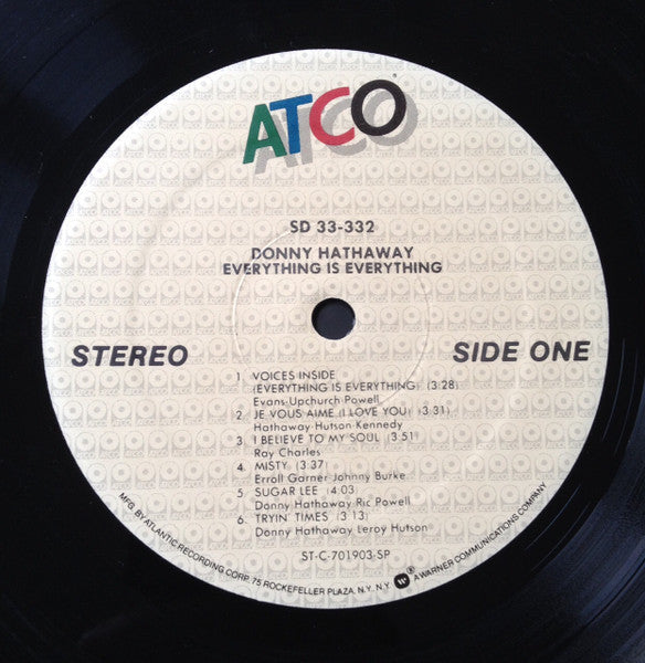 Image of Label Cover of LP - VG+/VG - DONNY HATHAWAY, Everything is Everything (Atlantic; SD 33-332, US 1980s Reissue), ,  - 2326119E