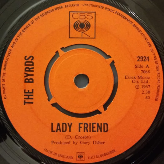 Image of Front Cover of 2354099S: 7" - THE BYRDS, Lady Friend / Don't Make Waves (CBS; 2924, UK 1967, Company Sleeve) Superficial Line on Side A, Plays Through  VG+/VG