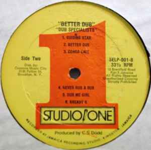 Image of Front Cover of 4445178S: LP - DUB SPECIALIST, Better Dub From Studio One (Studio One Red & Yellow; SELP 0001, US 1980s, Plain Sleeve) Plays closer to VG, with minor popping on spot of noticeable grime between B5+B6.  /G+