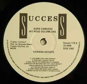 Image of Label Cover of LP - VG/VG - RUPIE EDWARDS (VARIOUS ARTISTS), Hit Picks Volume 1 (Success; Success 176, UK 1980s), Light marks only.,  - 2716115C
