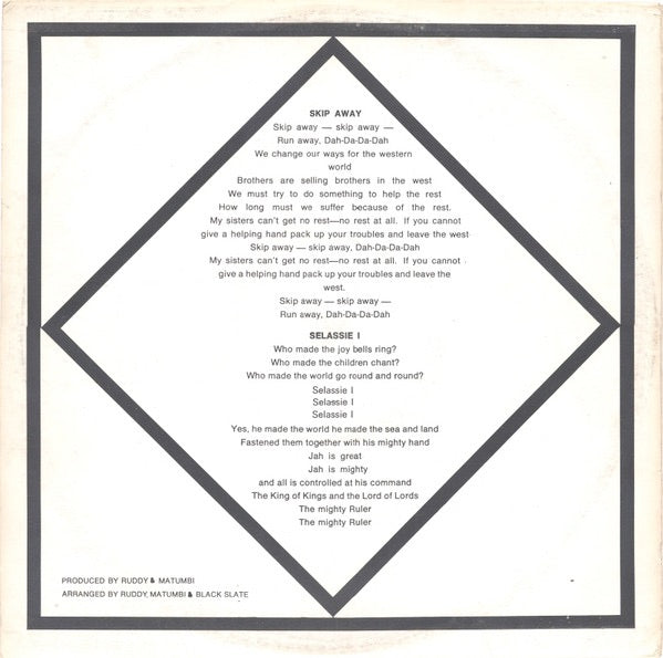 Image of Back Cover of 12" - G/G+ - TREVOR HARTLEY / U BROWN, Selassie I / Skip Away (Matumbi Music Corp; MA 005, UK 1978, Picture Sleeve), Writing and staining on the sleeve. Record is a strong G+.,  - 2746144S