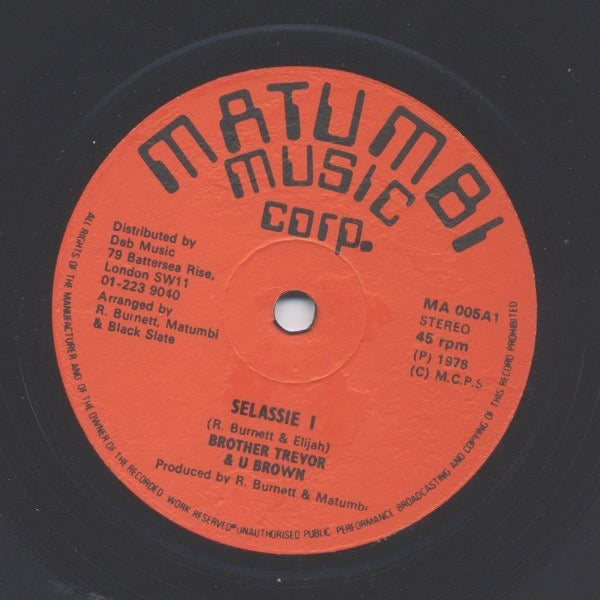 Image of Label Cover of 12" - G/G+ - TREVOR HARTLEY / U BROWN, Selassie I / Skip Away (Matumbi Music Corp; MA 005, UK 1978, Picture Sleeve), Writing and staining on the sleeve. Record is a strong G+.,  - 2746144S