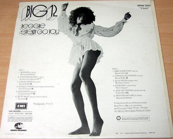 Image of Back Cover of LP - VG/VG+ - VARIOUS ARTISTS, Reggae Steady Go Vol. 2 (Rhino; SRNN7002, UK 1972, Laminated Front Sleeve), Strong VG to sleeve.,  - 5215331C