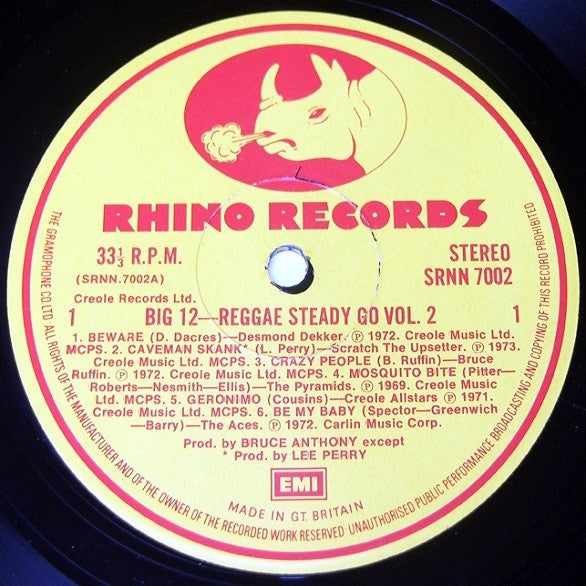 Image of Label Cover of LP - VG/VG+ - VARIOUS ARTISTS, Reggae Steady Go Vol. 2 (Rhino; SRNN7002, UK 1972, Laminated Front Sleeve), Strong VG to sleeve.,  - 5215331C