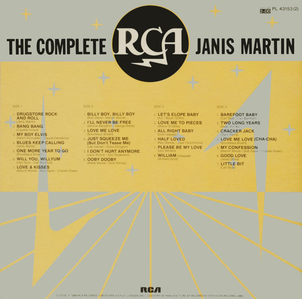 Image of Back Cover of 3625093E: 2xLP - JANIS MARTIN, The Complete Janis Martin (RCA; RCA PL 43153(2), UK 1980, Gatefold)   VG+/VG+