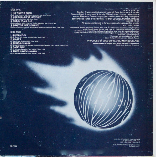Image of Back Cover of LP - VG/VG - BLACK HEAT, No Time To Burn (Atlantic; SD 7294, US 1974, Pasteback Sleeve, Company Inner, Presswell Pressing), Vinyl in strong VG.,  - 3046313S