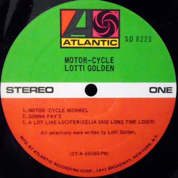 Image of Label Cover of 4725105E: LP - LOTTI GOLDEN, Motor-Cycle (Atlantic; SD8223, US 1969, Insert) Strong VG, Cut-out (Hole punched), Ring Wear  VG/VG