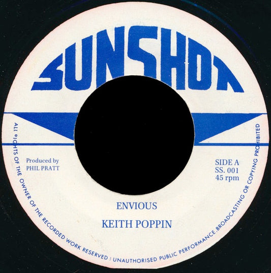 Image of Front Cover of 7" - /VG+ - KEITH POPPIN, Envious (Sunshot; SS. 001, UK 1975), A few light lines, plays EX. Clean labels.,  - 2316146C