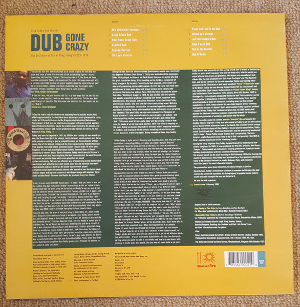Image of Back Cover of LP - VG/G+ - KING TUBBY AND FRIENDS, Dub Gone Crazy - The Evolution Of Dub At King Tubby's 1975-1979 (Blood & Fire; BAFLP002, UK 1994), Brush marks, plays through ok. Ringwear on sleeve.,  - 3516147C