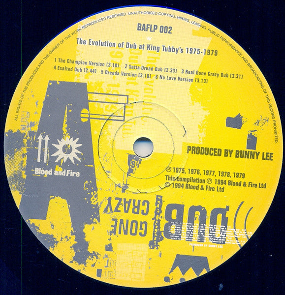 Image of Label Cover of LP - VG/G+ - KING TUBBY AND FRIENDS, Dub Gone Crazy - The Evolution Of Dub At King Tubby's 1975-1979 (Blood & Fire; BAFLP002, UK 1994), Brush marks, plays through ok. Ringwear on sleeve.,  - 3516147C