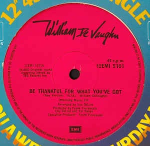 Image of Front Cover of 12" - /G+ - WILLIAM DEVAUGHN, Be Thankful For What You've Got / I've Never Found A Girl (To Love Me Like You Do) (EMI; 12EMI 5101, UK 1980), Strong G+, plays VG,  - 3946290S
