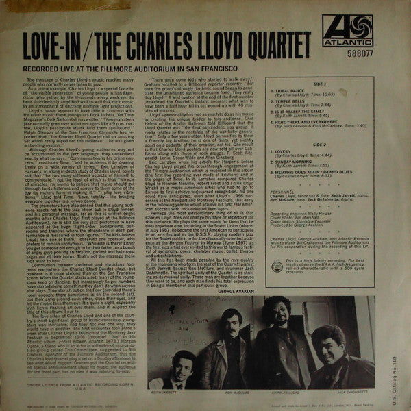 Image of Back Cover of LP - G+/VG - CHARLES LLOYD QUARTET, Love In (Atlantic Plum & Orange; 587077, UK 1967, Picture Sleeve, Mono), ,  - 2426199E